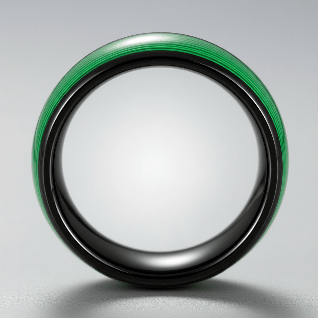 EVERGREEN — Center-through axial view — men's tungsten wedding ring.