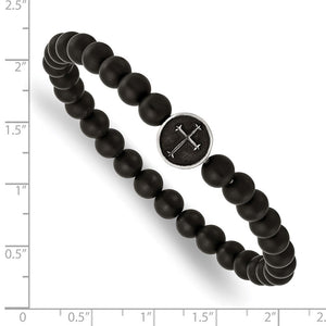 Black Agate Stretch Bracelet with Cross Charm
