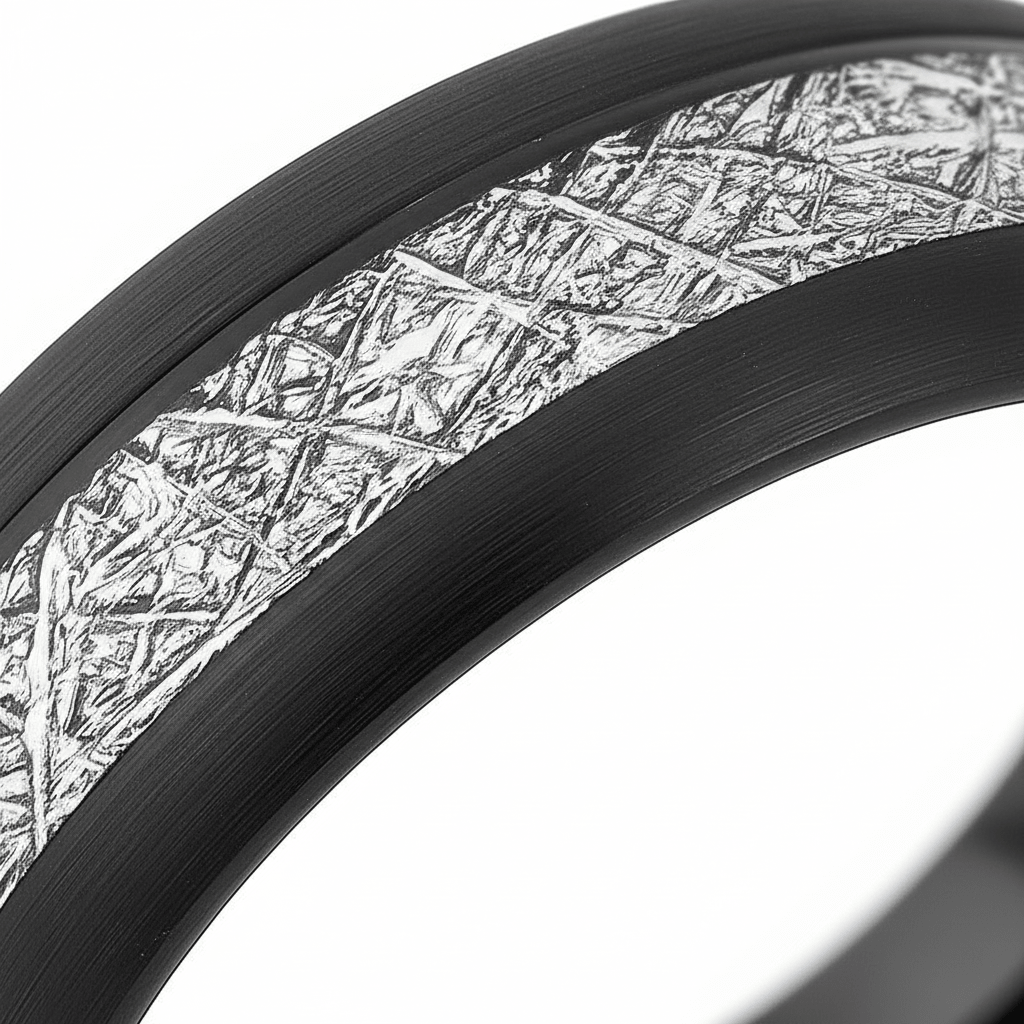 FERMI — close-up detail — men's tungsten carbide wedding ring | Aydins Jewelry