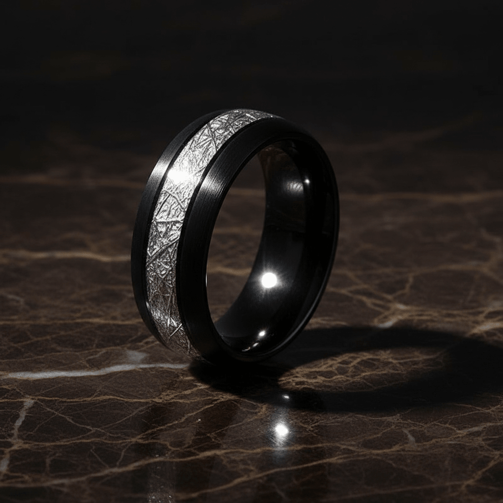 FERMI — detail view — men's tungsten carbide wedding ring | Aydins Jewelry