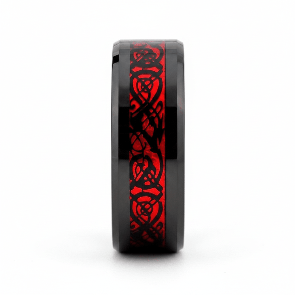 FIREFORGE — Front-facing straight-on view — men's tungsten wedding ring.