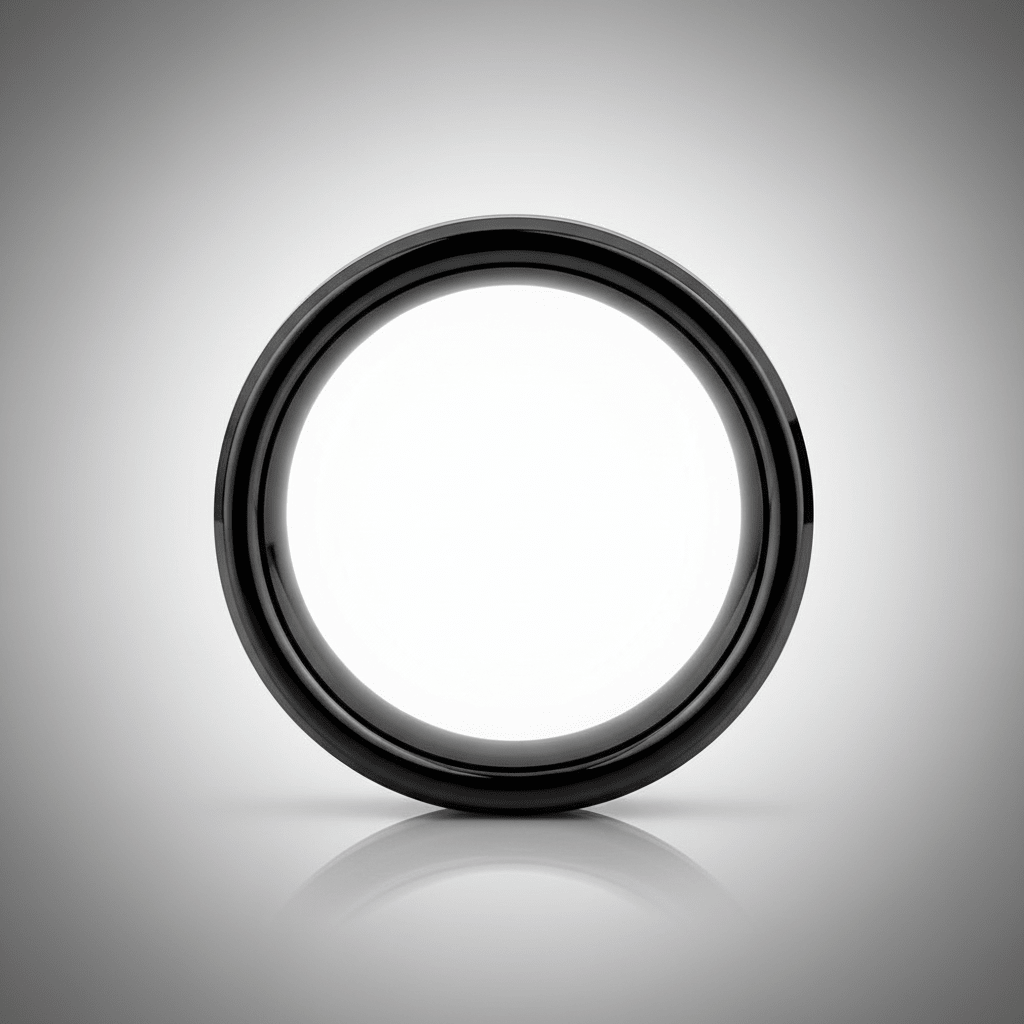 FIREFORGE — Center-through axial view — men's tungsten wedding ring.