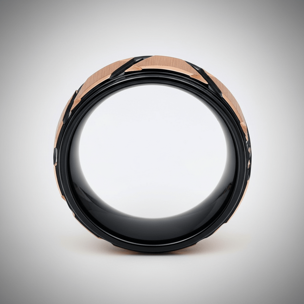 FISONE — Center-through axial view — men's tungsten wedding ring.