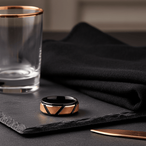 FISONE — Editorial masculine still life — men's tungsten wedding ring.