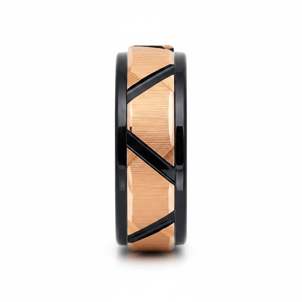 FISONE — Front-facing straight-on view — men's tungsten wedding ring.