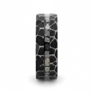 FISSURE black tungsten ring side profile showing band thickness and meteorite inlay edge