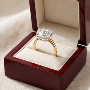 FLORENCE old mine lab-grown diamond ring in 10K two-tone gold, in cherry-wood box, approx. 1 ct center