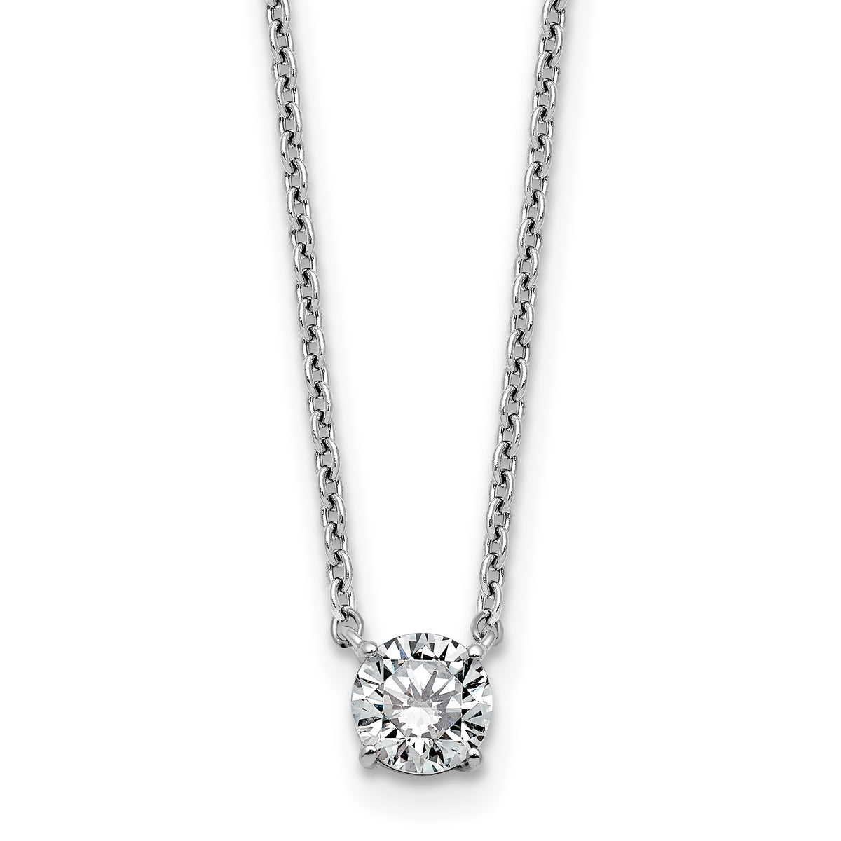 Four Prong Round Diamond Solitaire Necklace, silver, lab grown diamonds, studio view 0.50 ct