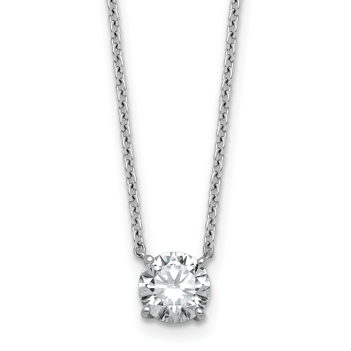 Four Prong Round Diamond Solitaire Necklace, silver, lab grown diamonds, studio view, 1 ct