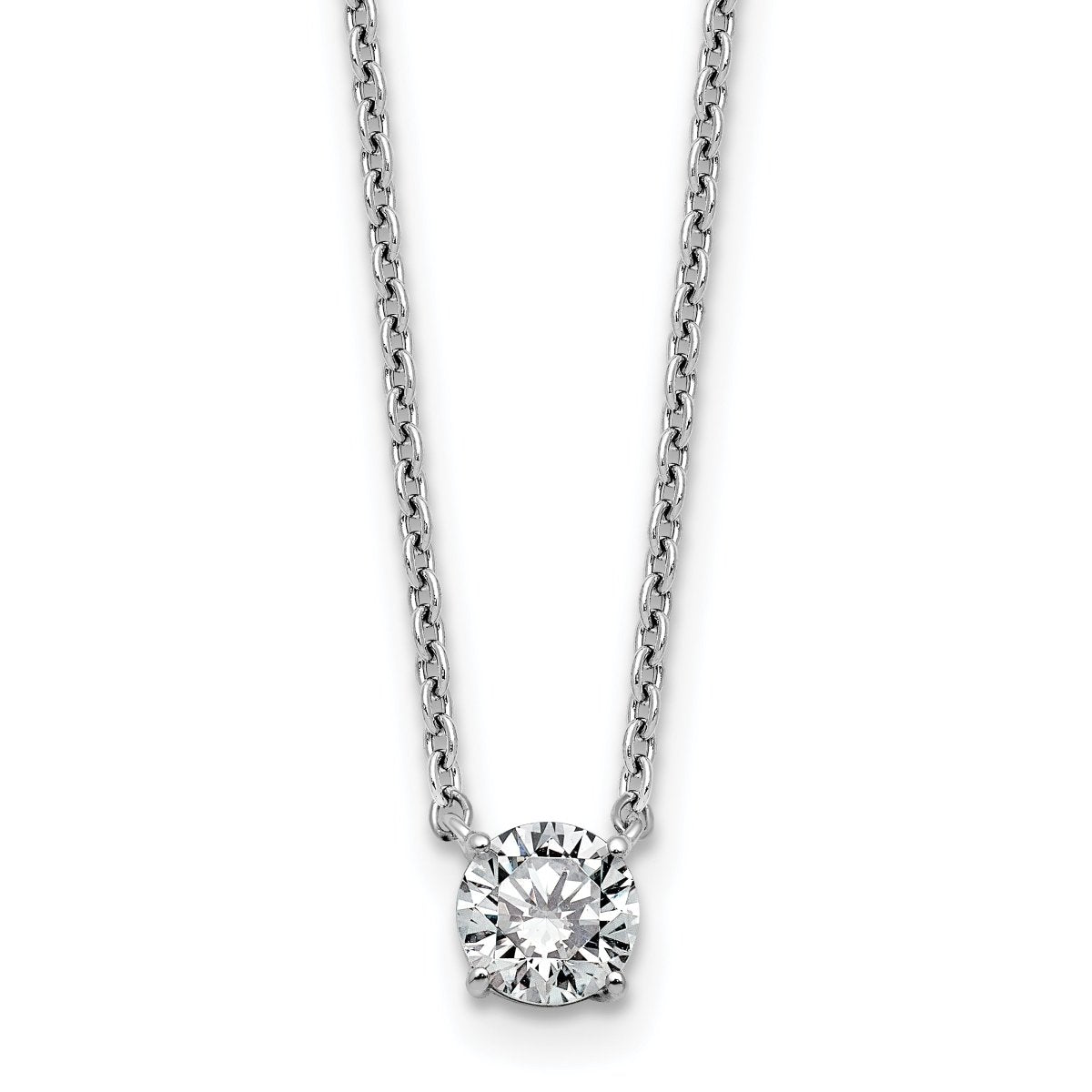 Four Prong Round Diamond Solitaire Necklace 925 sterling silver lab grown diamond necklace studio photograph