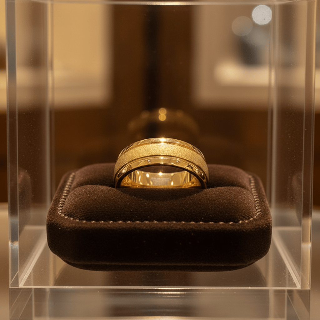 FRANCO — Premium boutique display on velvet — men's tungsten wedding ring.