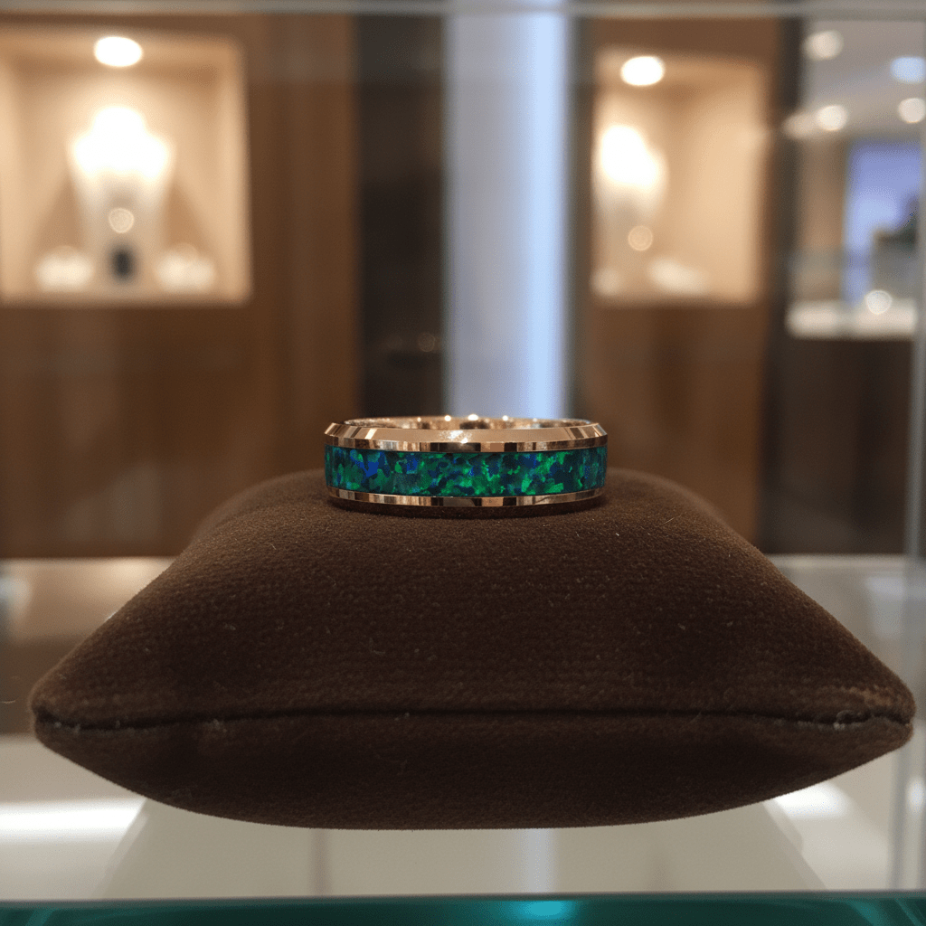 FUROR — Premium boutique display on velvet — men's tungsten wedding ring.