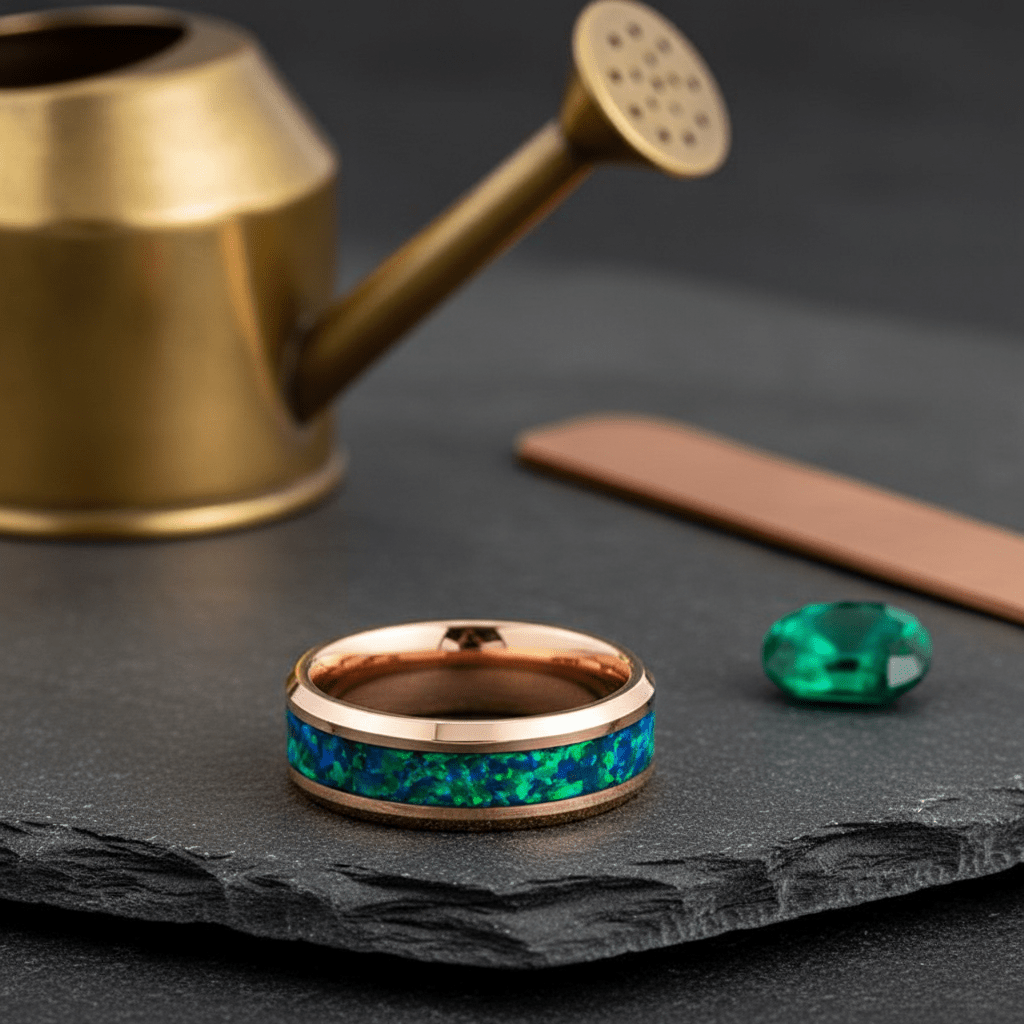 FUROR — Editorial masculine still life — men's tungsten wedding ring.