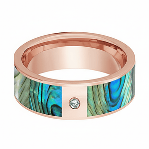 Mother of Pearl inlay 14k yellow gold wedding band 8mm with diamond, additional view 6