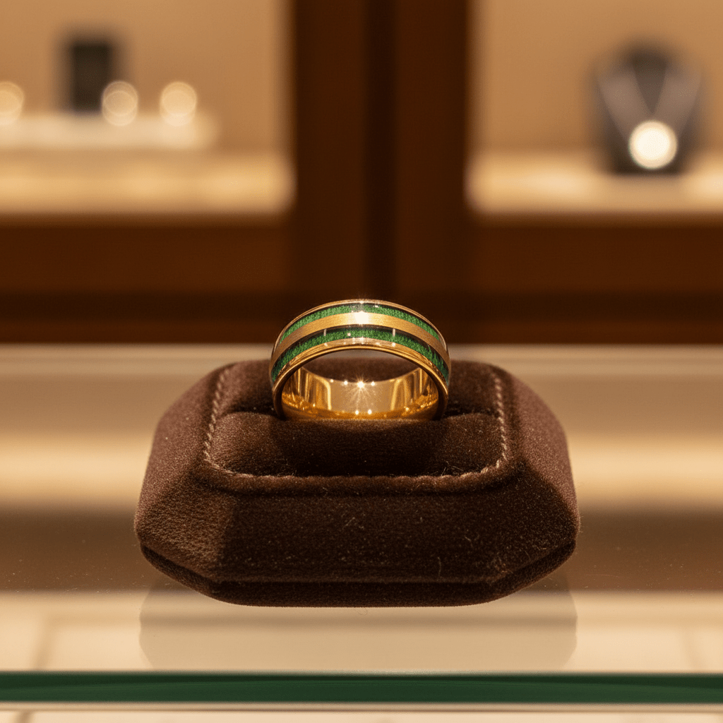 GARRISON — Premium boutique display on velvet — men's tungsten wedding ring.