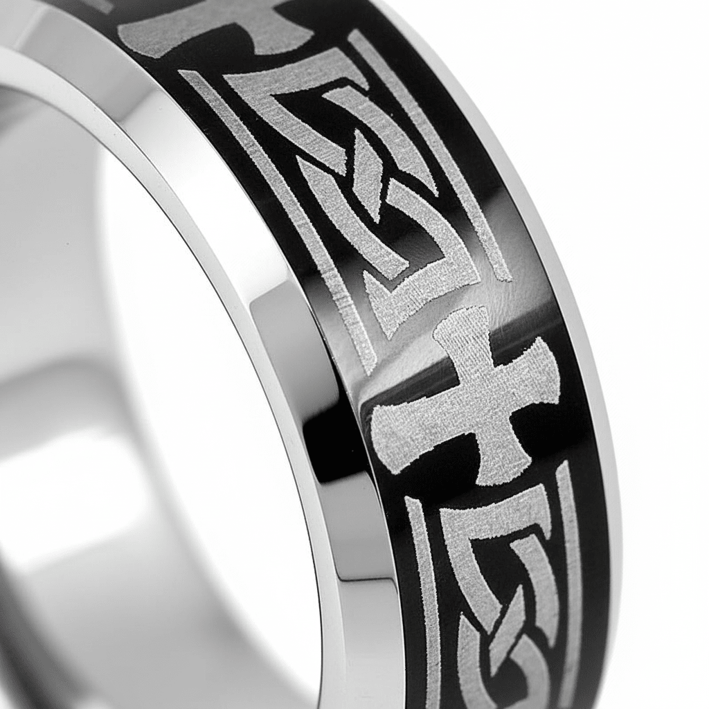 GARROS — close-up detail — men's tungsten carbide wedding ring | Aydins Jewelry