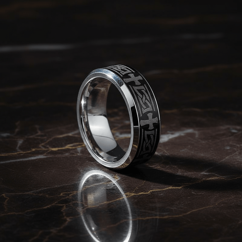 GARROS — detail view — men's tungsten carbide wedding ring | Aydins Jewelry
