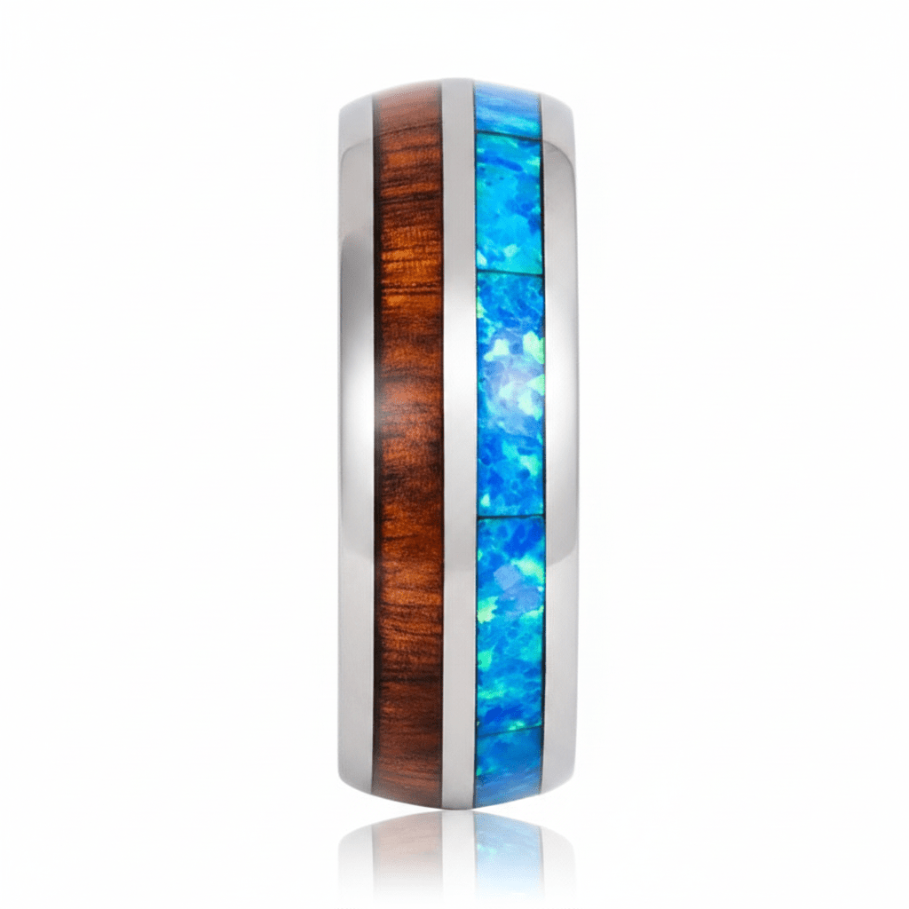 GENIE — Front-facing straight-on view — men's tungsten wedding ring.