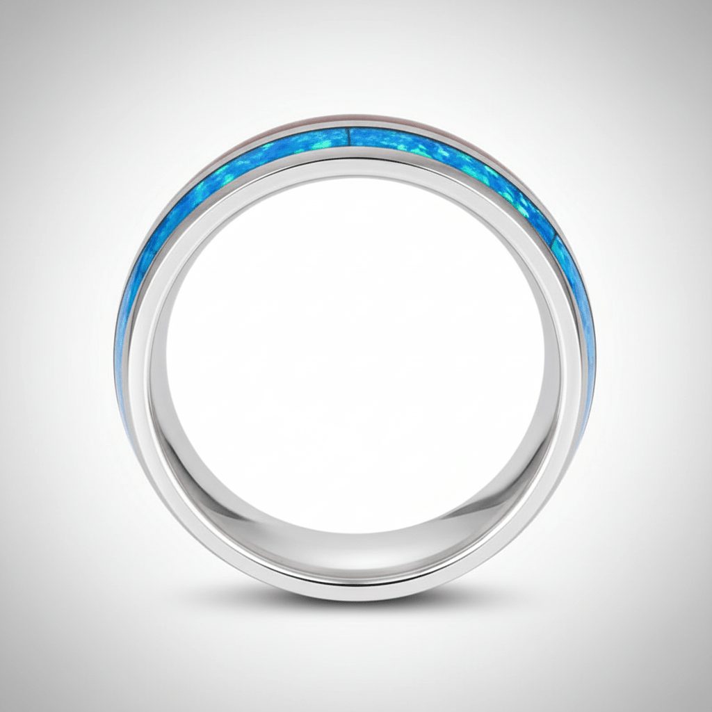 GENIE — Center-through axial view — men's tungsten wedding ring.
