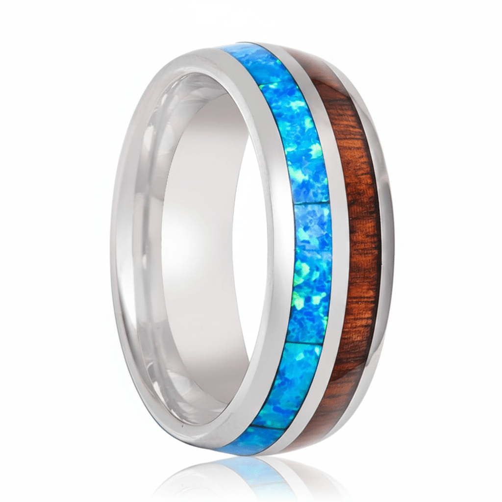GENIE — Hero product shot — men's tungsten wedding ring.