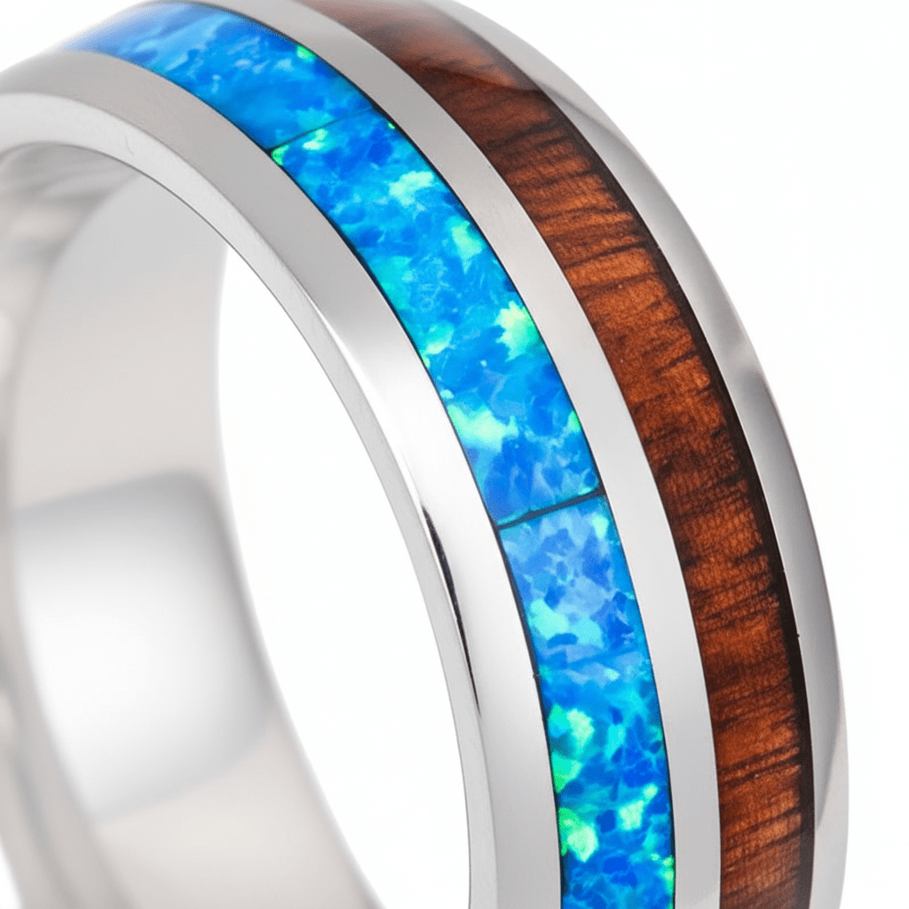 GENIE — Extreme macro detail — men's tungsten wedding ring.