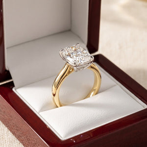 GEORGIA elongated cushion lab-grown diamond ring in 14K two-tone gold, in cherry-wood box, approx. 1 ct center