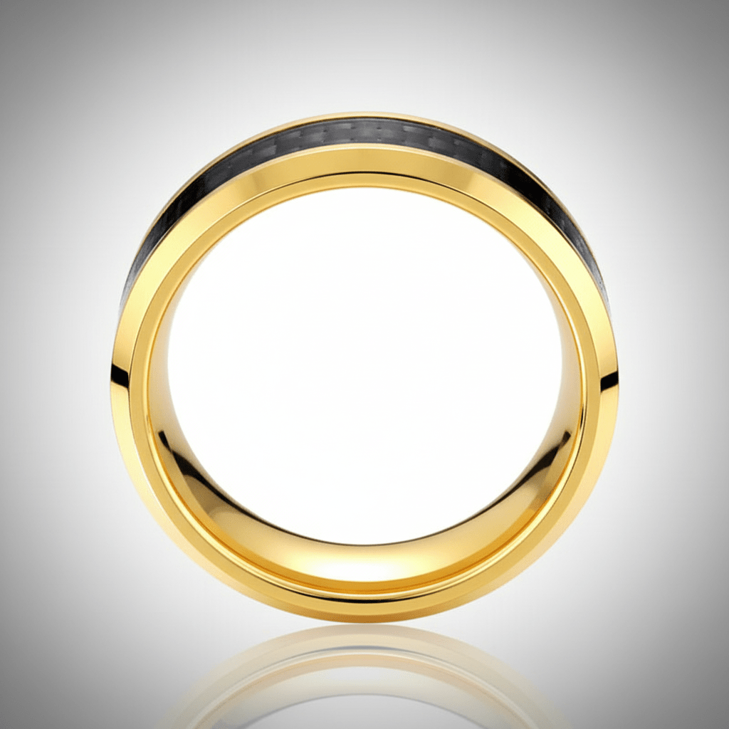 GILDWING — Center-through axial view — men's tungsten wedding ring.