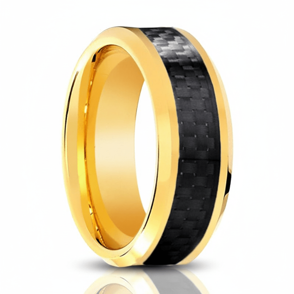 GILDWING — Hero product shot — men's tungsten wedding ring.
