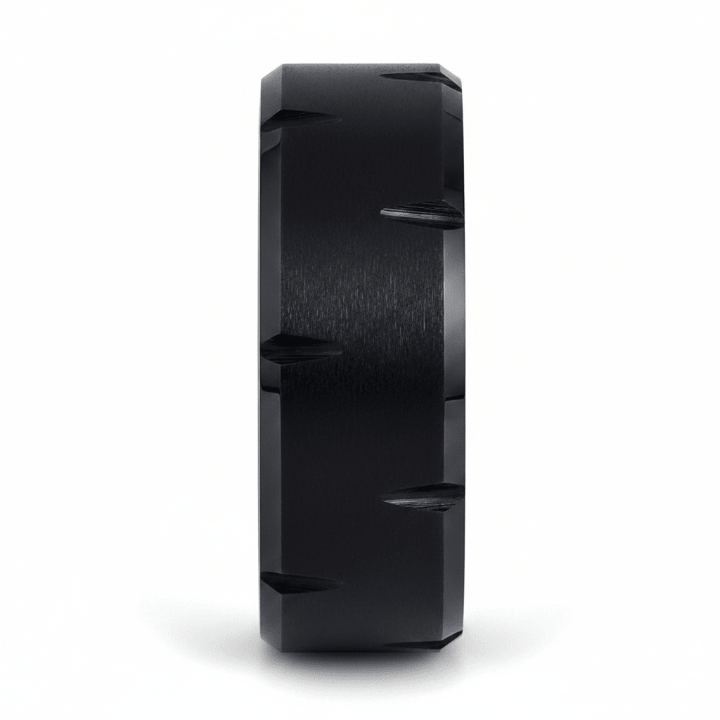 GILTBLADE — Front-facing straight-on view — men's tungsten wedding ring.