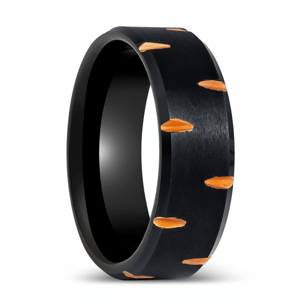 GILTBLADE — Hero product shot — men's tungsten wedding ring.