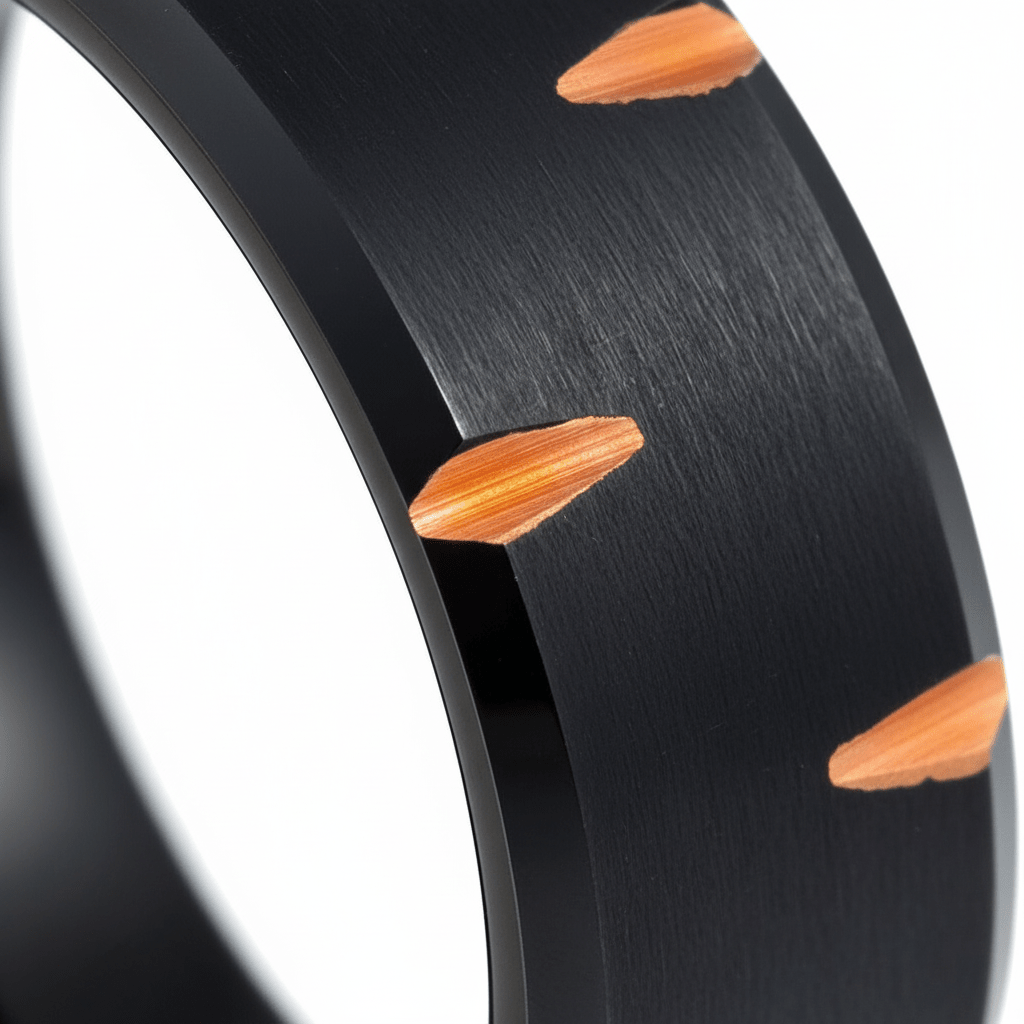 GILTBLADE — Extreme macro detail — men's tungsten wedding ring.