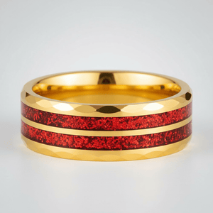 GLEAMFIRE — Center-through axial view — men's tungsten wedding ring.