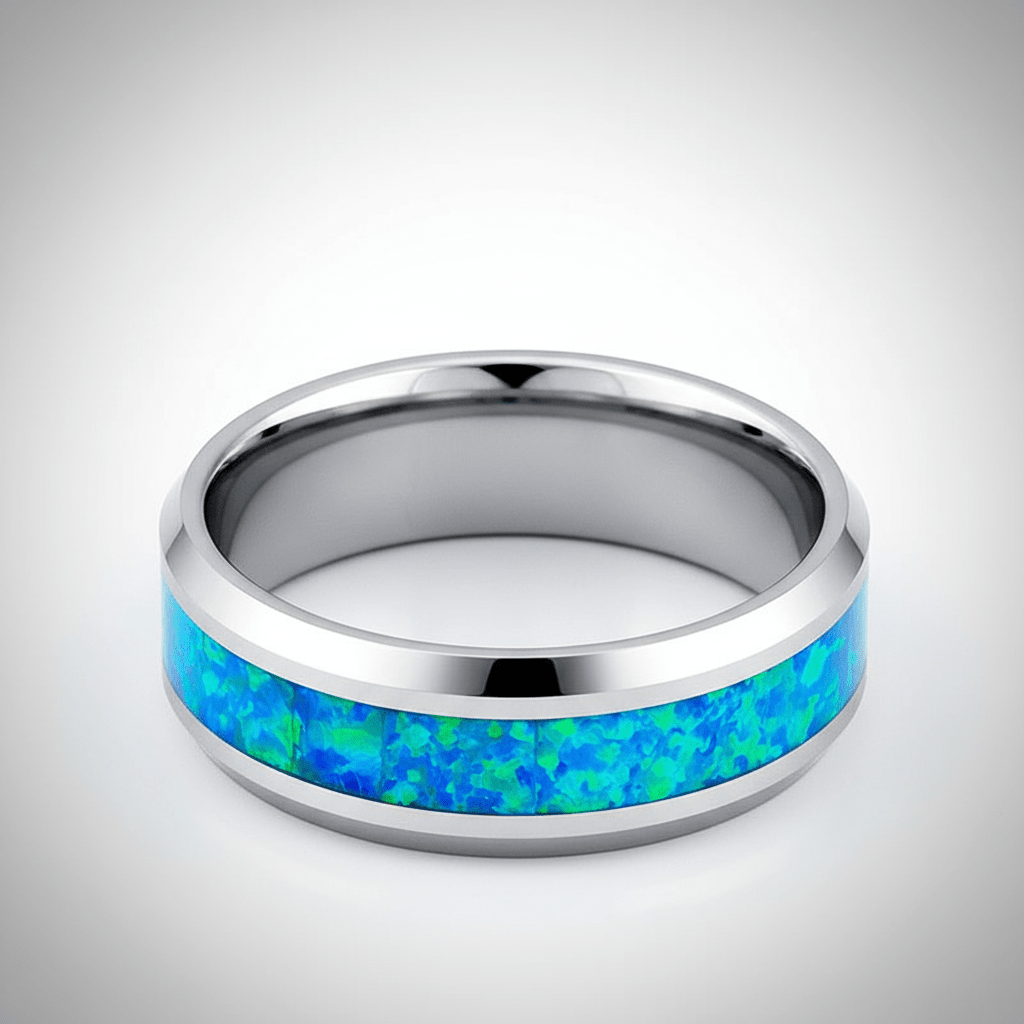 GLEAMING — Center-through axial view — men's tungsten wedding ring.
