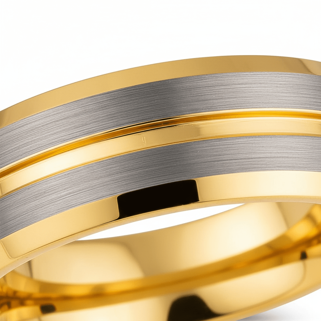 GLEAMLINE — Extreme macro detail — men's tungsten wedding ring.