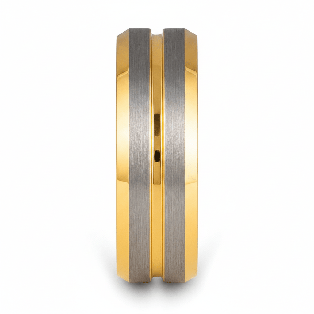 GLEAMLINE — Front-facing straight-on view — men's tungsten wedding ring.
