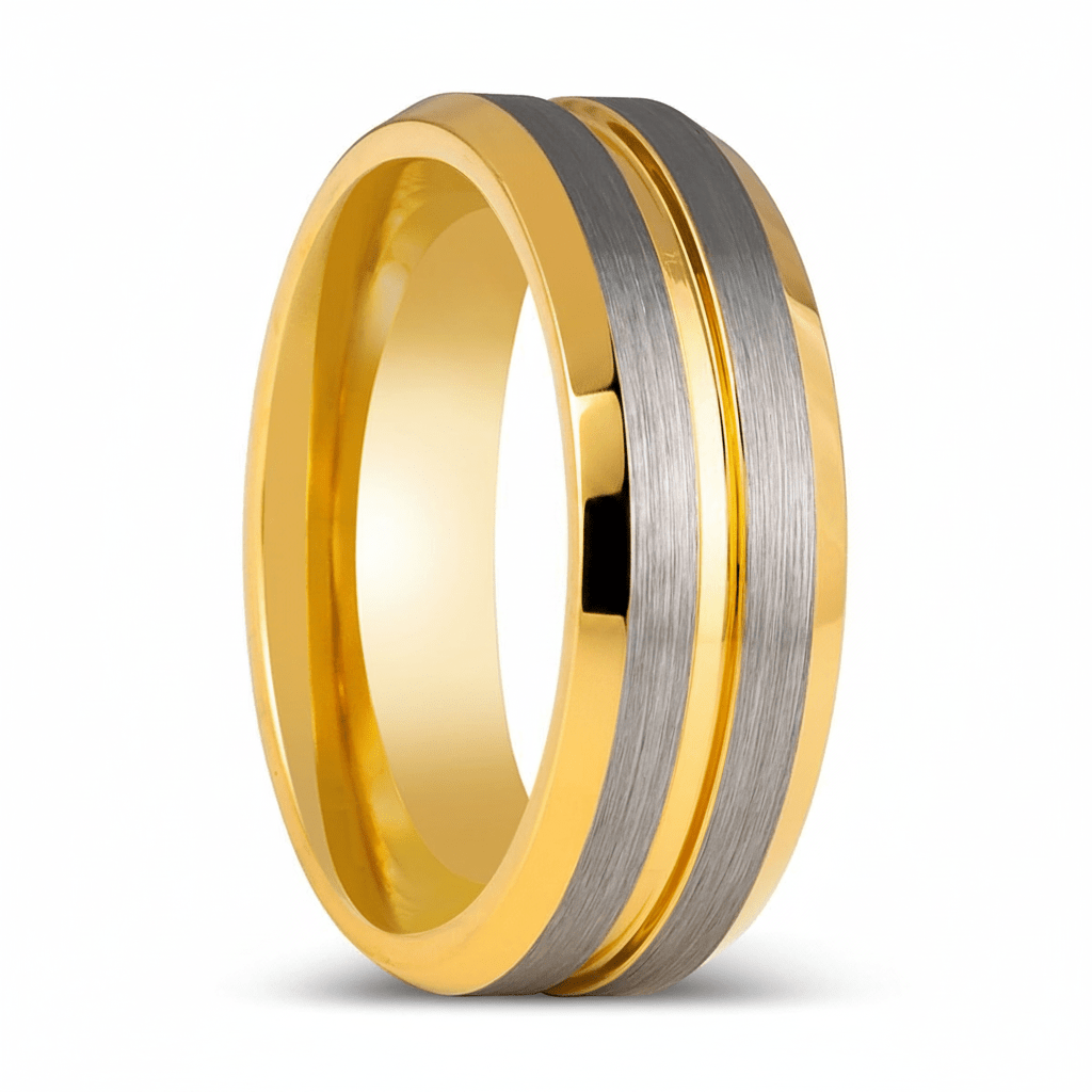 GLEAMLINE — Hero product shot — men's tungsten wedding ring.