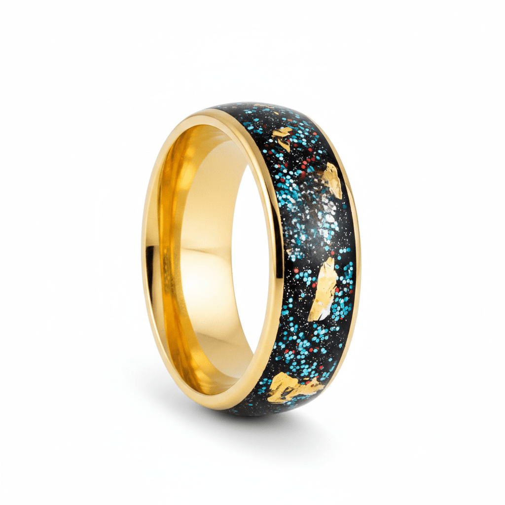 GLITSEA — Hero product shot — men's tungsten wedding ring.