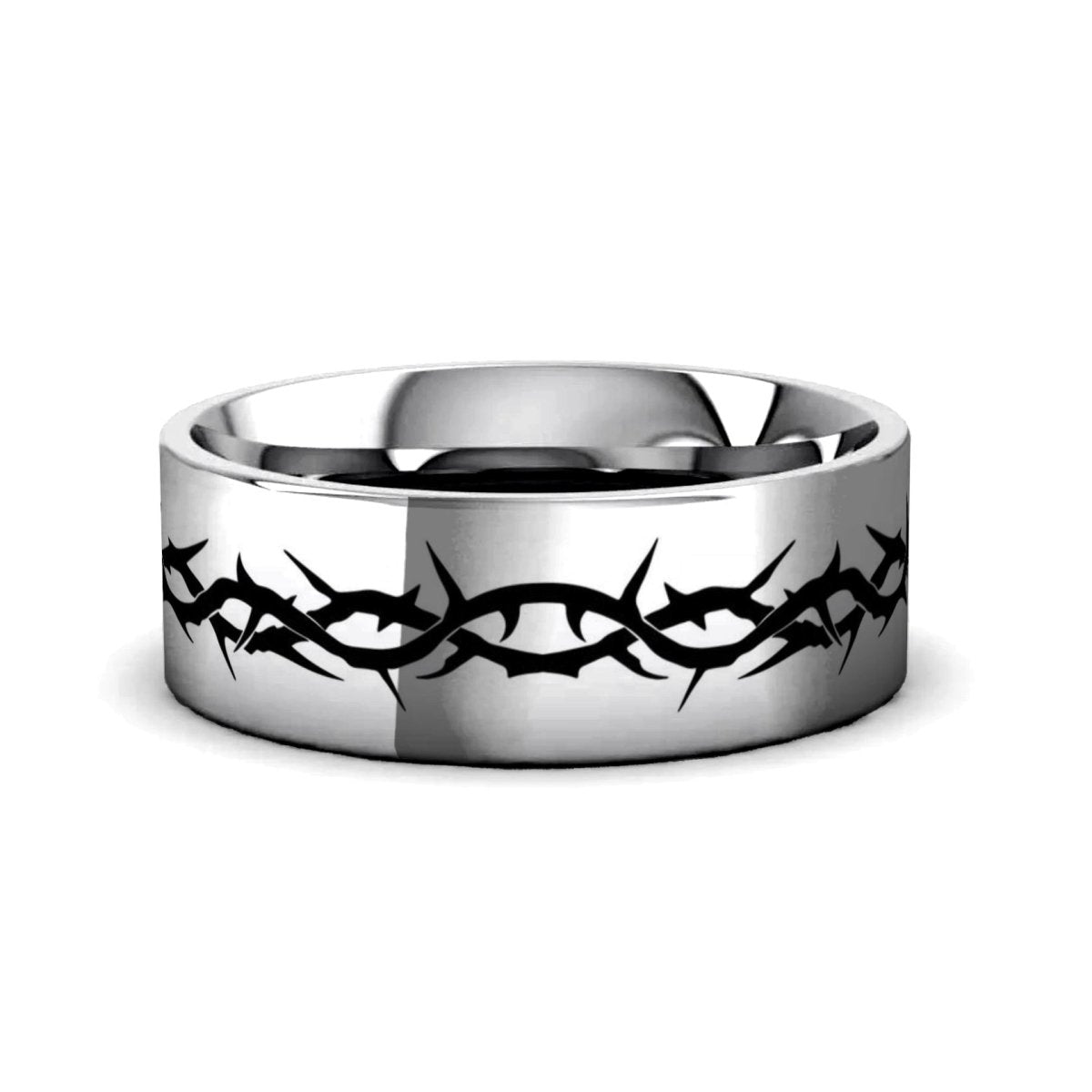 GOLGOTHA Silver tungsten Christian wedding ring — angle 1
