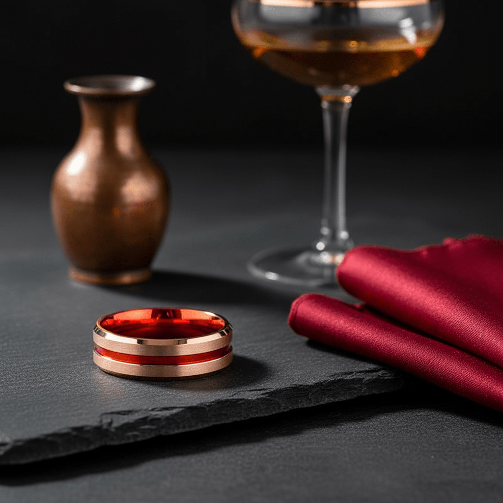 GOSTU — Editorial masculine still life — men's tungsten wedding ring.