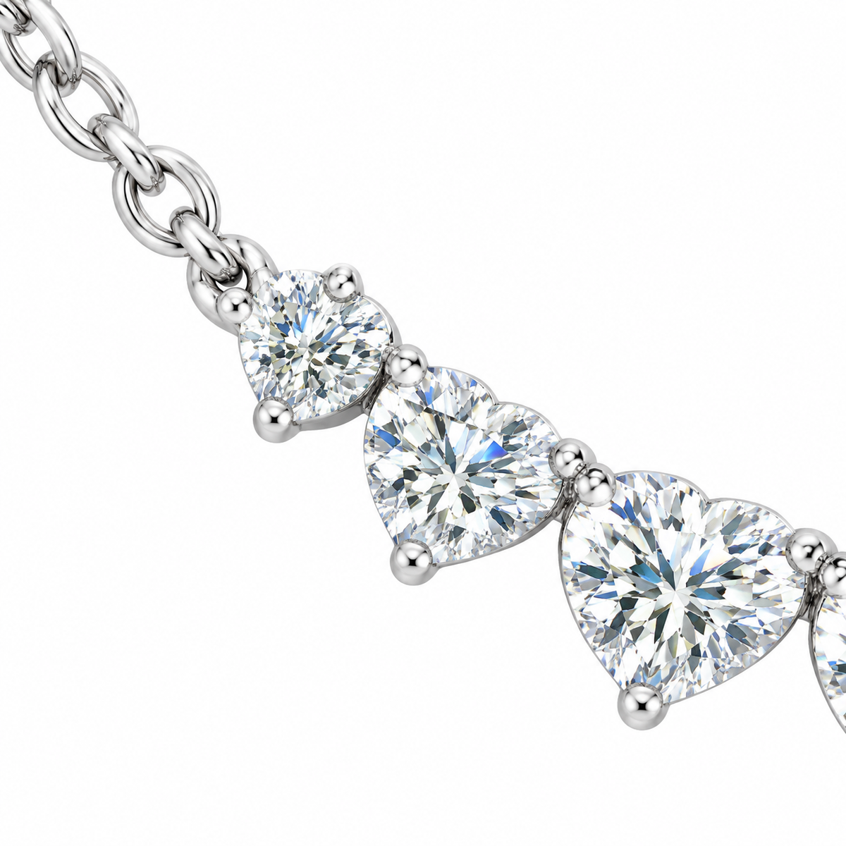 Graduated Diamond Necklace With Chain, silver, lab grown diamonds, chain connection close-up