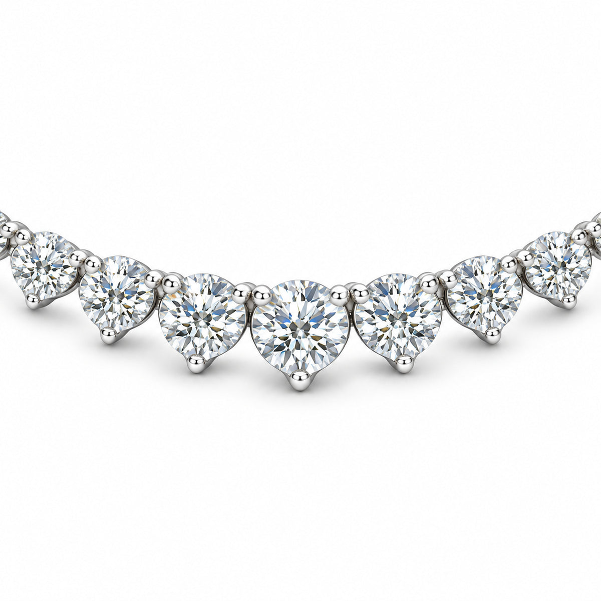 Graduated Diamond Necklace With Chain, silver, lab grown diamonds, setting close-up