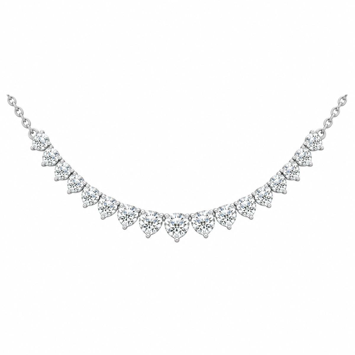 Graduated Diamond Necklace With Chain, silver, lab grown diamonds, studio view