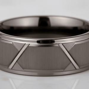 GRAPHIZOID — Extreme macro detail — men's tungsten wedding ring.