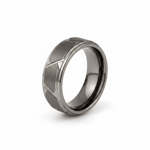 GRAPHIZOID — Hero product shot — men's tungsten wedding ring.