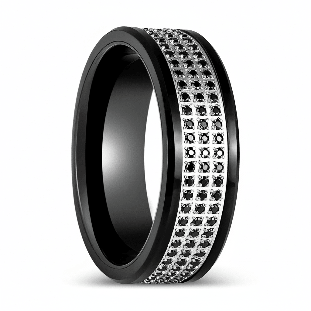 GRAVEL — Hero product shot — men's tungsten wedding ring.