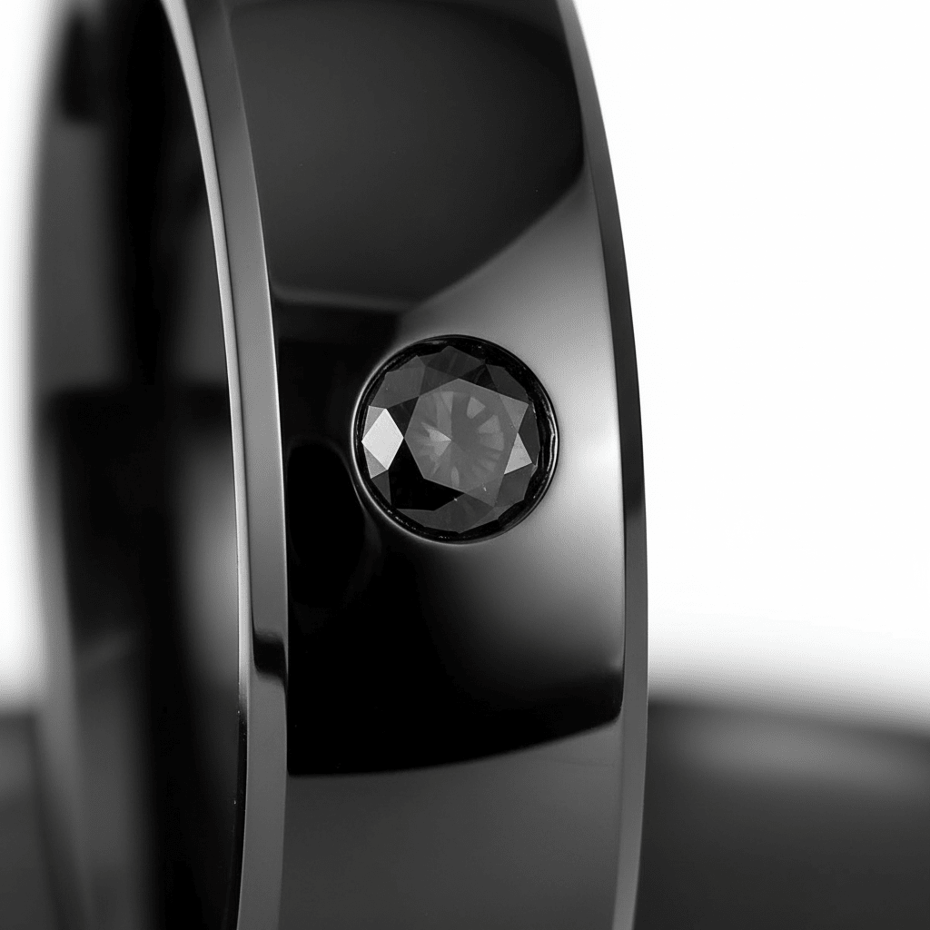 GRAVEL — Extreme macro detail — men's tungsten wedding ring.