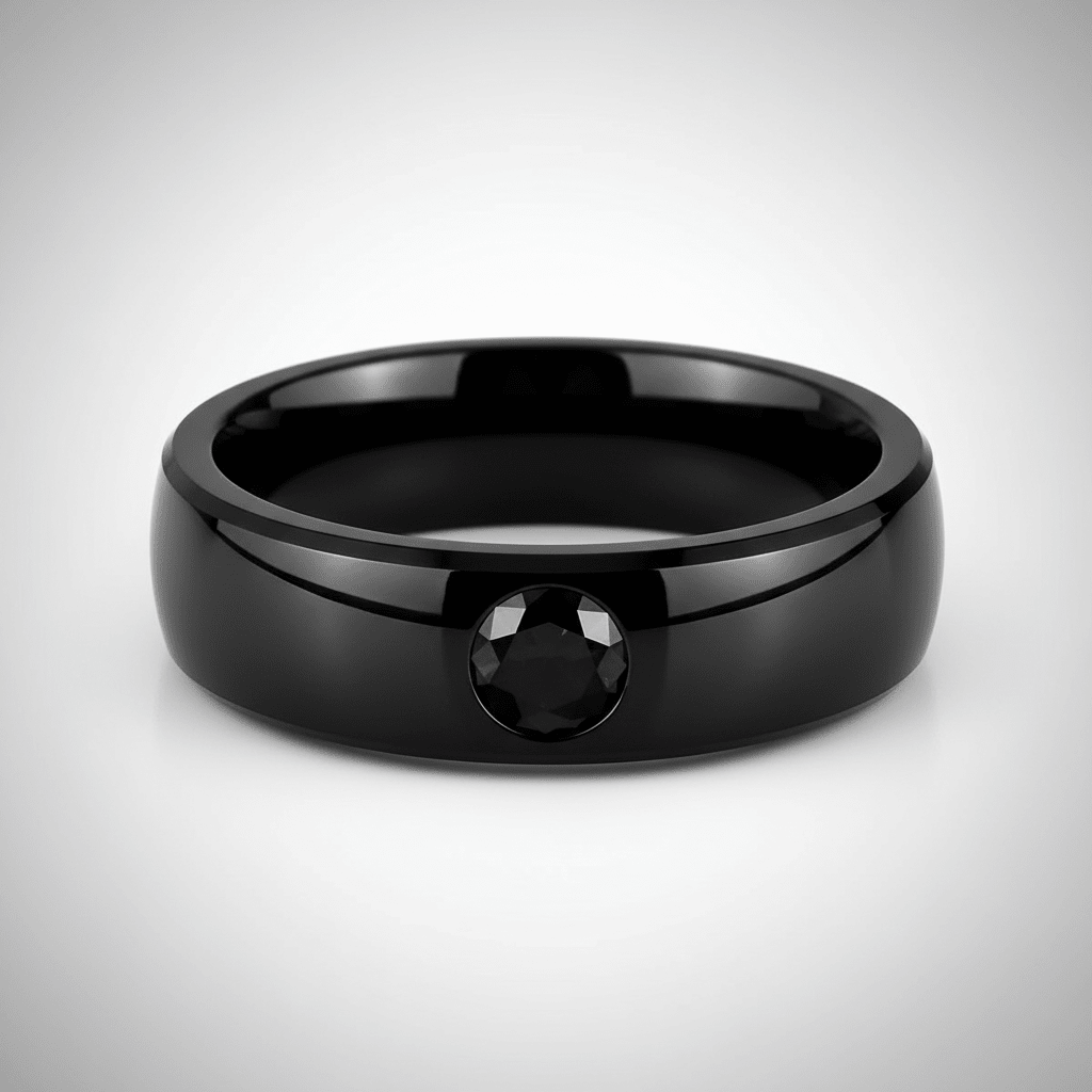 GRAVEL — Center-through axial view — men's tungsten wedding ring.