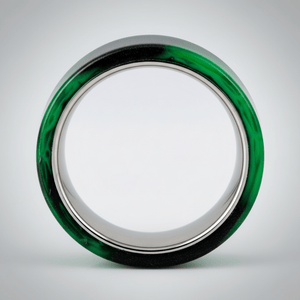 GREENFIRE — Center-through axial view — men's tungsten wedding ring.