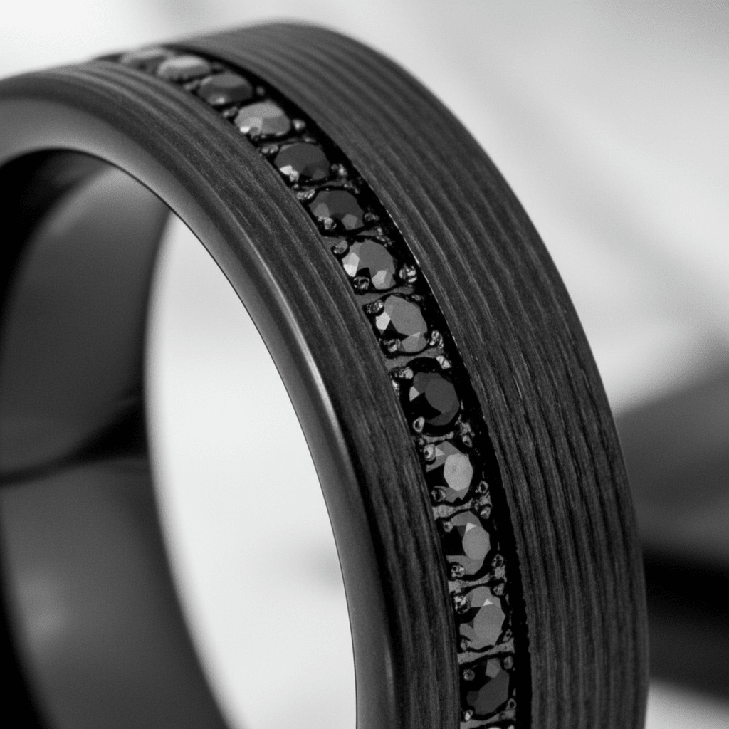 GROOVIX — Extreme macro detail — men's tungsten wedding ring.