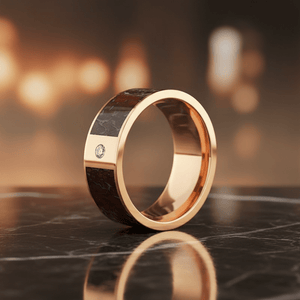 Dinosaur Bone inlay 14k yellow gold wedding band 8mm with diamond, additional view 8